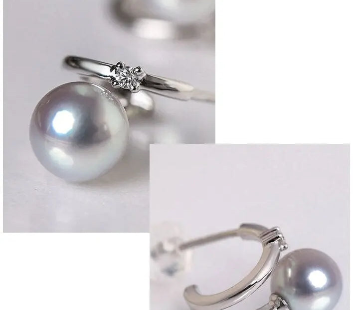 5A+ Madama Akoya Pearl Loop 18K Gold Earrings, Natural White Diamonds Pearl Earrings, 18K White Gold Pearl Earrings Etsy