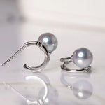 5A+ Madama Akoya Pearl Loop 18K Gold Earrings, Natural White Diamonds Pearl Earrings, 18K White Gold Pearl Earrings Etsy
