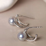 5A+ Madama Akoya Pearl Loop 18K Gold Earrings, Natural White Diamonds Pearl Earrings, 18K White Gold Pearl Earrings Etsy