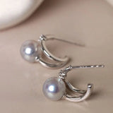 5A+ Madama Akoya Pearl Loop 18K Gold Earrings, Natural White Diamonds Pearl Earrings, 18K White Gold Pearl Earrings Etsy