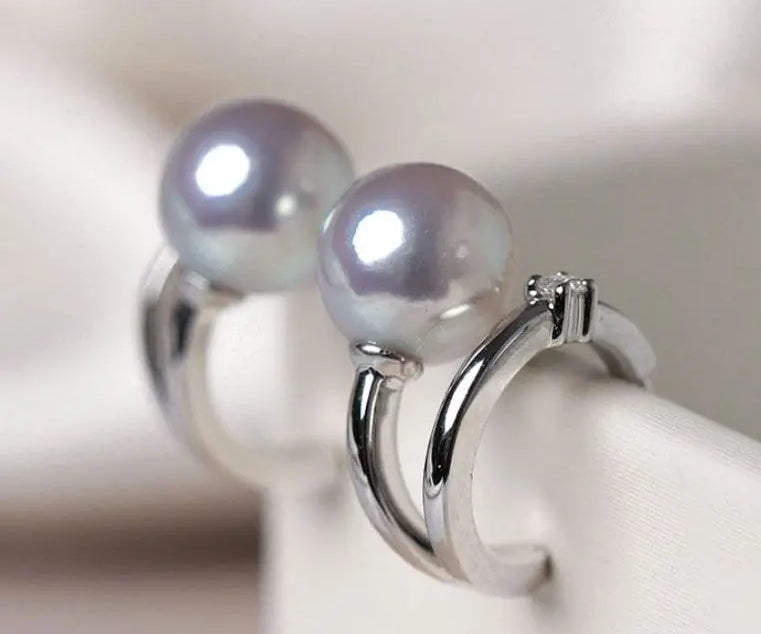 5A+ Madama Akoya Pearl Loop 18K Gold Earrings, Natural White Diamonds Pearl Earrings, 18K White Gold Pearl Earrings Etsy