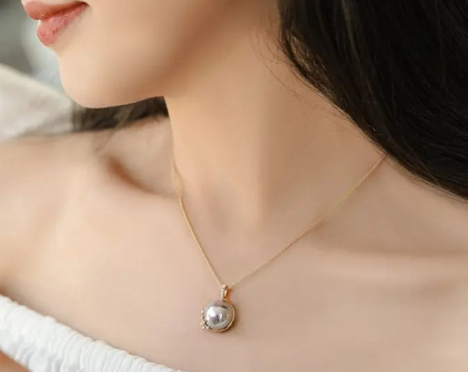 AAA+ Akoya Mabe Pearl Diamonds Necklace - 18K Yellow Gold Etsy