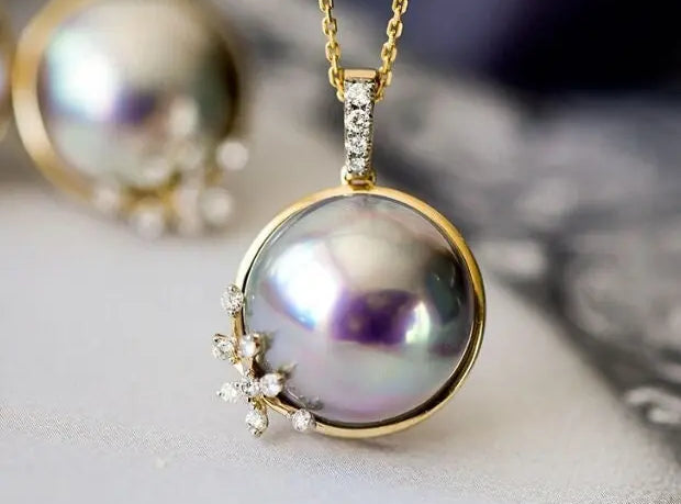 AAA+ Akoya Mabe Pearl Diamonds Necklace - 18K Yellow Gold Etsy