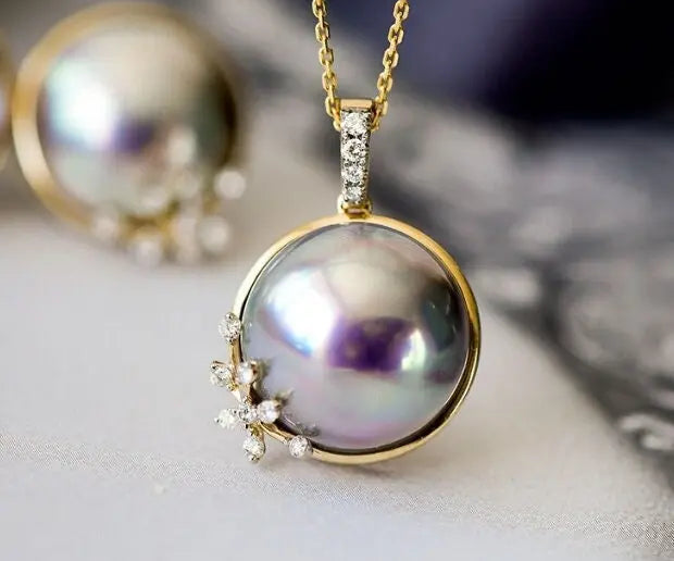 AAA+ Akoya Mabe Pearl Diamonds Necklace - 18K Yellow Gold Etsy