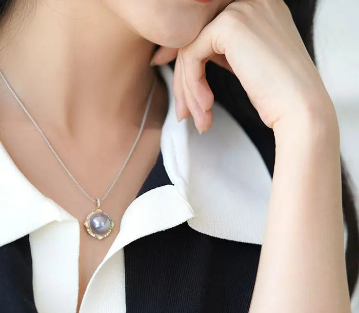 Akoya Mabe Pearl Diamond 18K Gold Earrings - Elegant Blue Pearl Jewelry Set Etsy