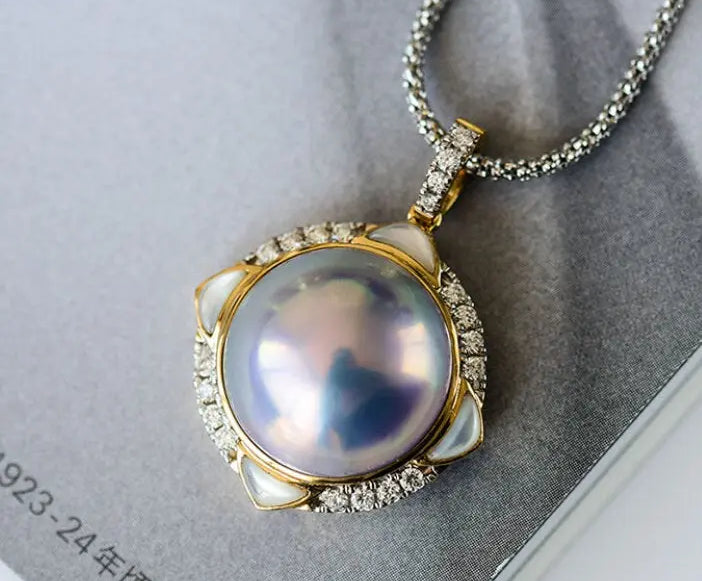 Akoya Mabe Pearl Diamond 18K Gold Earrings - Elegant Blue Pearl Jewelry Set Etsy