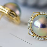 Superior Akoya Mabe Pearl & White Diamonds 18K Necklace, 18K Solid Yellow Gold Necklace, Silver Blue Pearl Necklace Earrings Etsy