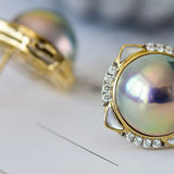 Akoya Mabe Pearl Diamond 18K Gold Earrings - Elegant Blue Pearl Jewelry Set Etsy