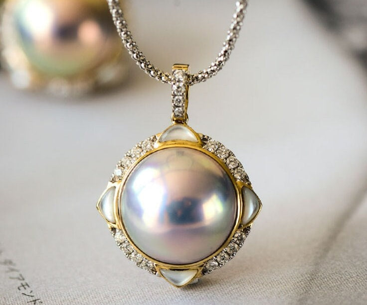 Superior Akoya Mabe Pearl Jewelry Set & White Diamonds, 18K Solid Gold Necklace Etsy