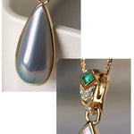 Baroque Mabe Pearl & Emerald 18K Necklace, 18K Solid Yellow Gold Necklace Etsy