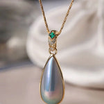 Teardrop Mabe Pearl  Emerald Necklace - 18K Yellow Gold Baroque Retro Pearl Jewelry Etsy