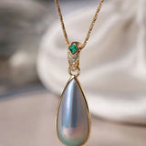 Teardrop Mabe Pearl  Emerald Necklace - 18K Yellow Gold Baroque Retro Pearl Jewelry Etsy