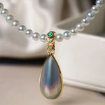 Teardrop Mabe Pearl  Emerald Necklace - 18K Yellow Gold Baroque Retro Pearl Jewelry Etsy