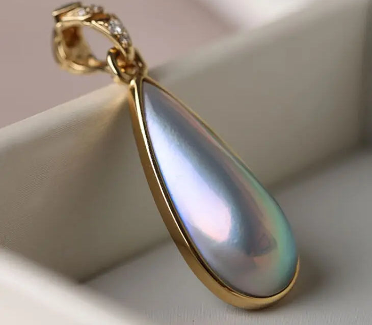 Baroque Mabe Pearl & Emerald 18K Necklace, 18K Solid Yellow Gold Necklace Etsy