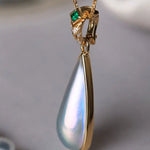 Baroque Mabe Pearl & Emerald 18K Necklace, 18K Solid Yellow Gold Necklace Etsy