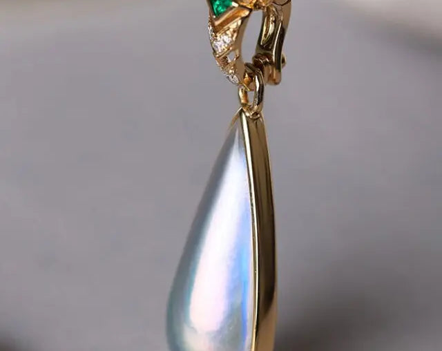 Baroque Mabe Pearl & Emerald 18K Necklace, 18K Solid Yellow Gold Necklace Etsy