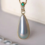 Baroque Mabe Pearl & Emerald 18K Necklace, 18K Solid Yellow Gold Necklace Etsy