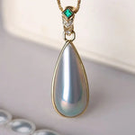 Teardrop Mabe Pearl  Emerald Necklace - 18K Yellow Gold Baroque Retro Pearl Jewelry Etsy