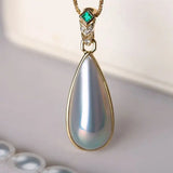 Teardrop Mabe Pearl  Emerald Necklace - 18K Yellow Gold Baroque Retro Pearl Jewelry Etsy