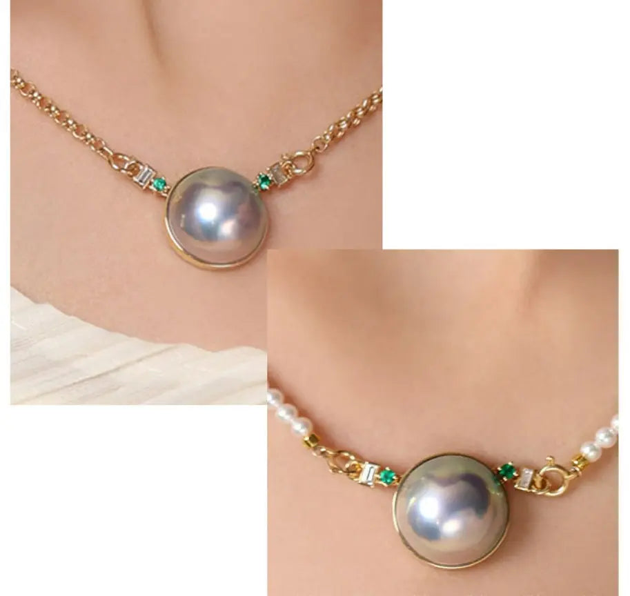 Akoya Mabe Pearl Emerald Necklace - 18K Yellow Gold Etsy