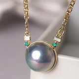 Akoya Mabe Pearl Emerald Necklace - 18K Yellow Gold Etsy