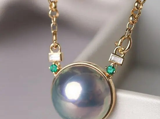 Akoya Mabe Pearl Emerald Necklace - 18K Yellow Gold Etsy