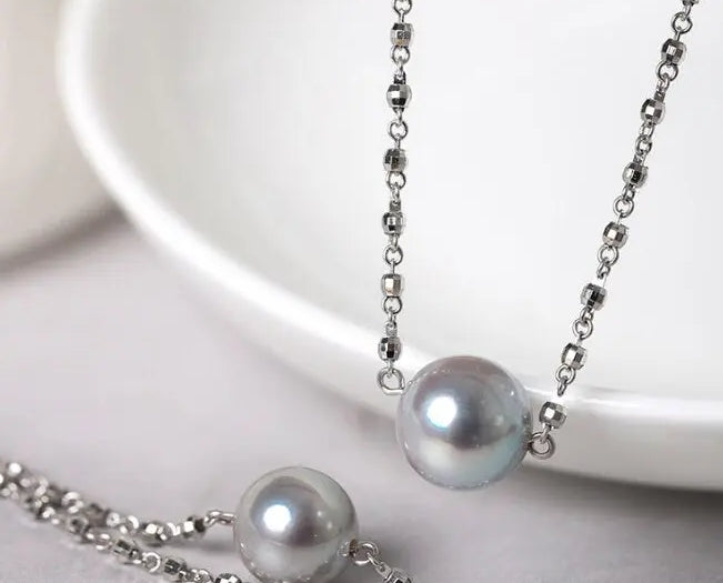Blue Silver Madama Pearl 18K Necklace, 18k White Gold Minimalism Necklace Bracelet Etsy