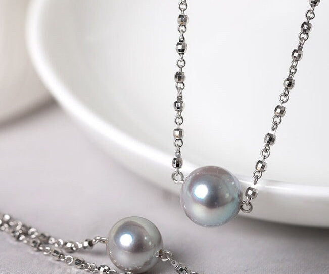Blue Silver Madama Pearl 18K Necklace, 18k White Gold Minimalism Necklace Bracelet Etsy