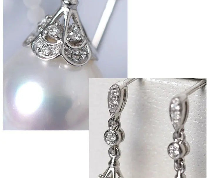 13mm Natural South Sea White Pearls & White Diamond Drop Earrings, 18k Solid White Gold White Earrings, Classic Retro Pearl Earrings Etsy