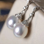 13mm Natural South Sea White Pearls & White Diamond Drop Earrings, 18k Solid White Gold White Earrings, Classic Retro Pearl Earrings Etsy