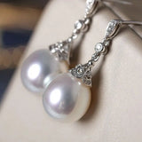 13mm Natural South Sea White Pearls & White Diamond Drop Earrings, 18k Solid White Gold White Earrings, Classic Retro Pearl Earrings Etsy