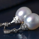 13mm Natural South Sea White Pearls & White Diamond Drop Earrings, 18k Solid White Gold White Earrings, Classic Retro Pearl Earrings Etsy
