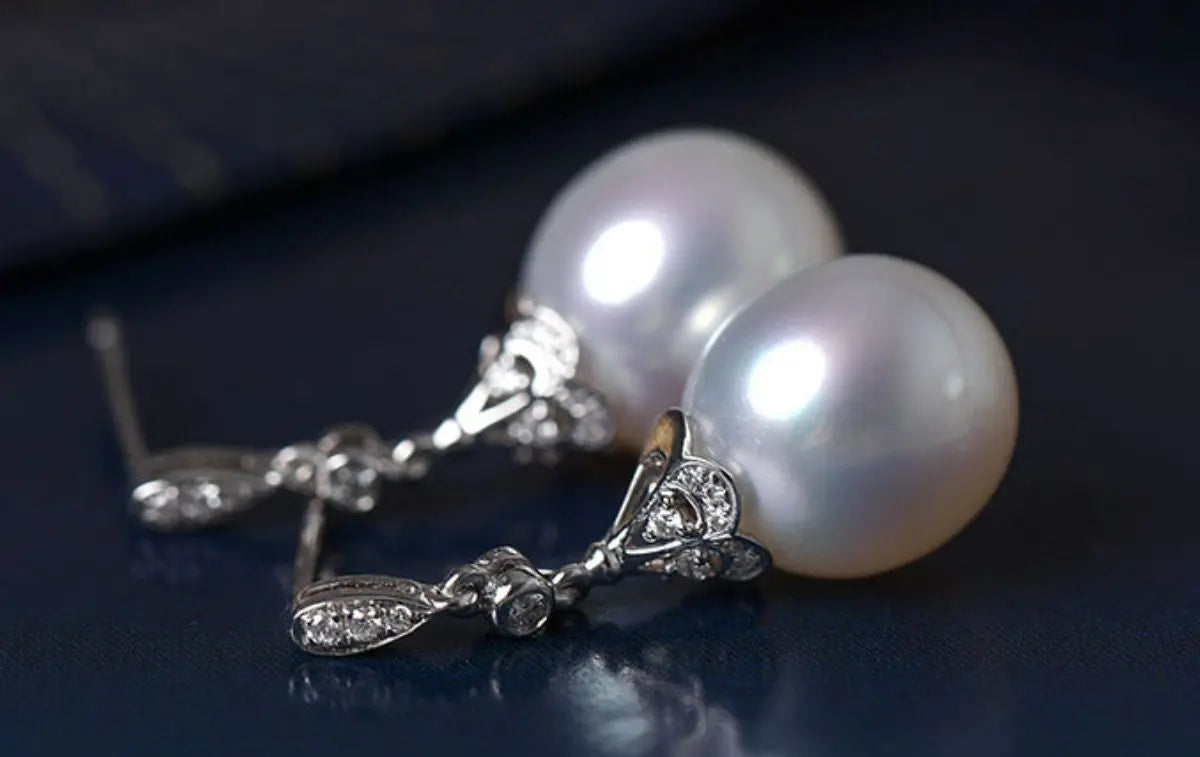 13mm Natural South Sea White Pearls & White Diamond Drop Earrings, 18k Solid White Gold White Earrings, Classic Retro Pearl Earrings Etsy