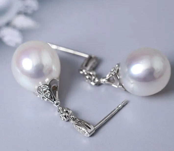 13mm Natural South Sea White Pearls & White Diamond Drop Earrings, 18k Solid White Gold White Earrings, Classic Retro Pearl Earrings Etsy