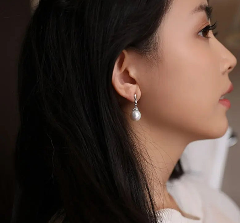13mm Natural South Sea White Pearls & White Diamond Drop Earrings, 18k Solid White Gold White Earrings, Classic Retro Pearl Earrings Etsy