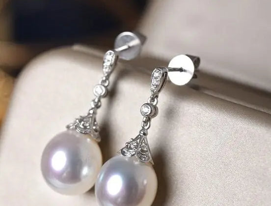 13mm Natural South Sea White Pearls & White Diamond Drop Earrings, 18k Solid White Gold White Earrings, Classic Retro Pearl Earrings Etsy