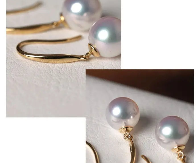 Minimalist 18k Solid Gold Japan Pearl Earrings, 18K Hook Earrings Etsy