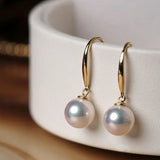 Minimalist 18k Solid Gold Japan Pearl Earrings, 18K Hook Earrings Etsy