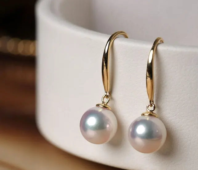 Minimalist 18k Solid Gold Japan Pearl Earrings, 18K Hook Earrings Etsy