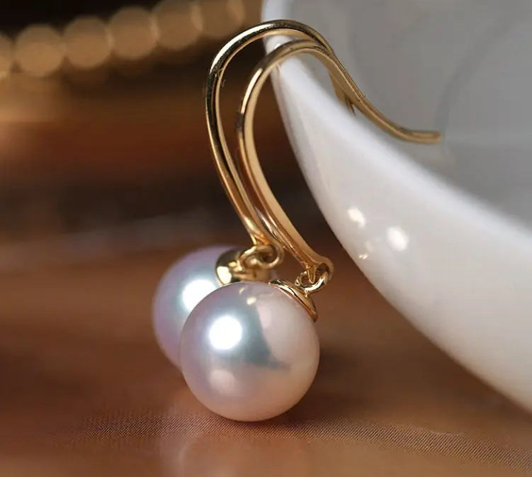 Minimalist 18k Solid Gold Japan Pearl Earrings, 18K Hook Earrings Etsy