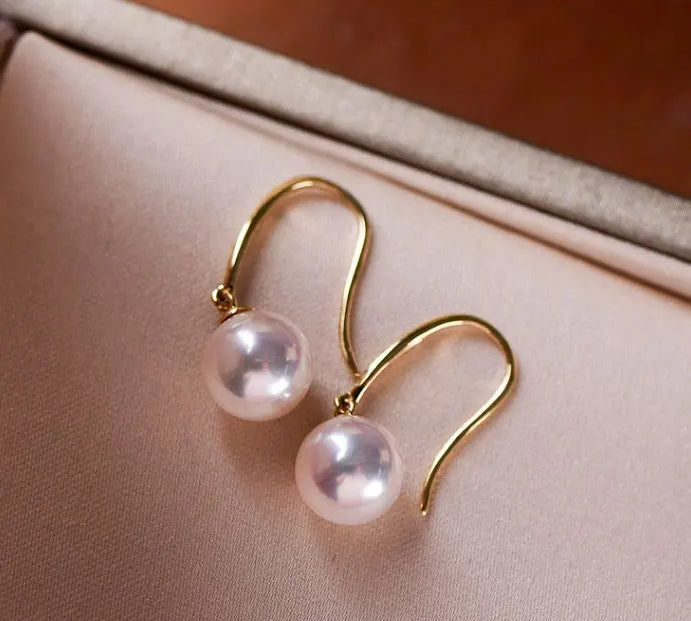 Minimalist 18k Solid Gold Japan Pearl Earrings, 18K Hook Earrings Etsy