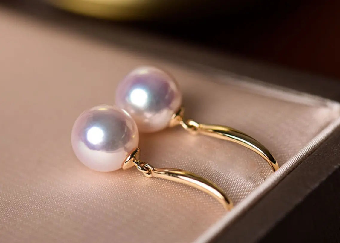Minimalist 18k Solid Gold Japan Pearl Earrings, 18K Hook Earrings Etsy