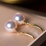 Minimalist 18k Solid Gold Japan Pearl Earrings, 18K Hook Earrings Etsy