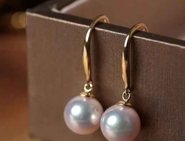 Minimalist 18k Solid Gold Japan Pearl Earrings, 18K Hook Earrings Etsy