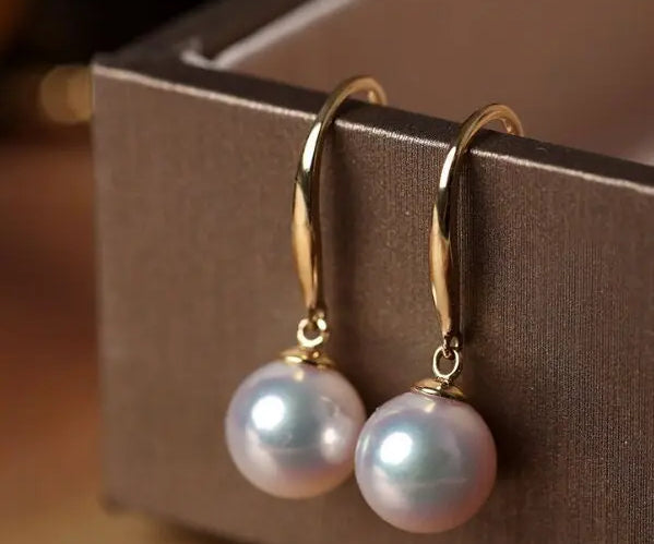 Minimalist 18k Solid Gold Japan Pearl Earrings, 18K Hook Earrings Etsy