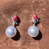 Queen Conch Pearl & South Sea White Pearl Drop Earring, 18K White Gold Pair Earrings, Pink White Pearl Jewerly SKU: 631 643 Etsy