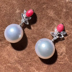 Queen Conch Pearl & South Sea White Pearl Drop Earring, 18K White Gold Pair Earrings, Pink White Pearl Jewerly SKU: 631 643 Etsy