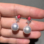 Queen Conch Pearl & South Sea White Pearl Drop Earring, 18K White Gold Pair Earrings, Pink White Pearl Jewerly SKU: 631 643 Etsy