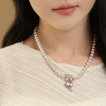 Akoya Pearls & Morganite Diamonds Necklace, 18k White Gold Pearls Jewellery, Birthstone Necklace, Akoya Pearl Necklace, Pink Gemstone Etsy