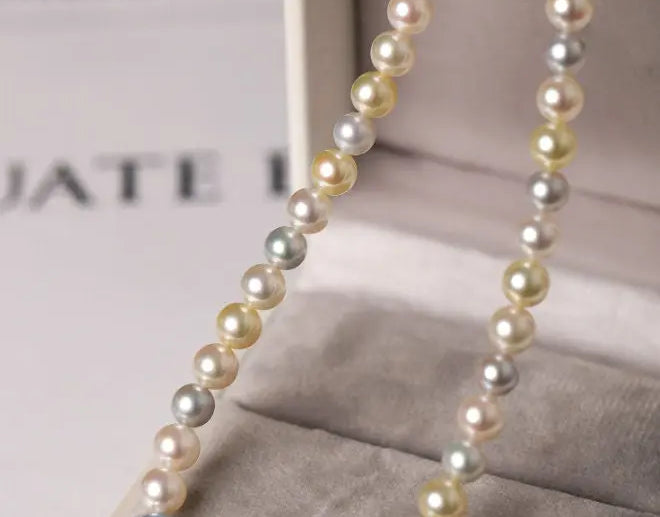 Madama Silver Pearl Akoya Golden Pearls Necklace, S925 Pearls Beaded Necklace, Elegant Seawater Pearls Necklace, Mixed Colors Pearl Necklace Etsy